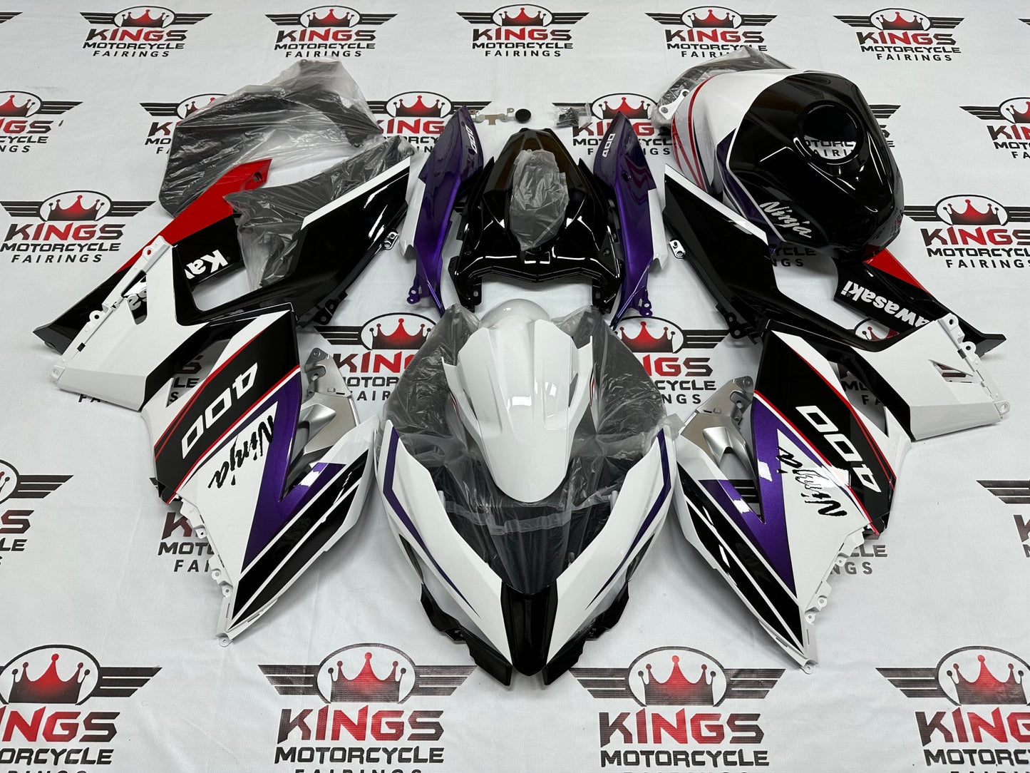 Fairing Kit for Kawasaki Ninja 400 (2018-2023) White, Purple, Black, Red at KingsMotorcycleFairings.com