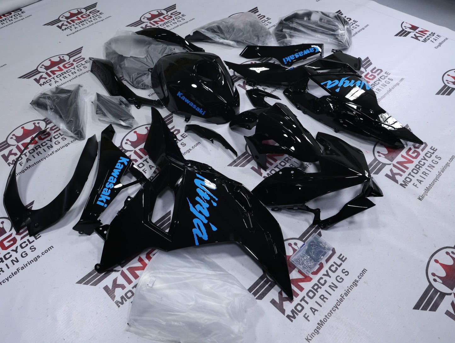 Fairing Kit for Kawasaki Ninja 500 (2024-2025) Black, Light Blue at KingsMotorcycleFairings.com