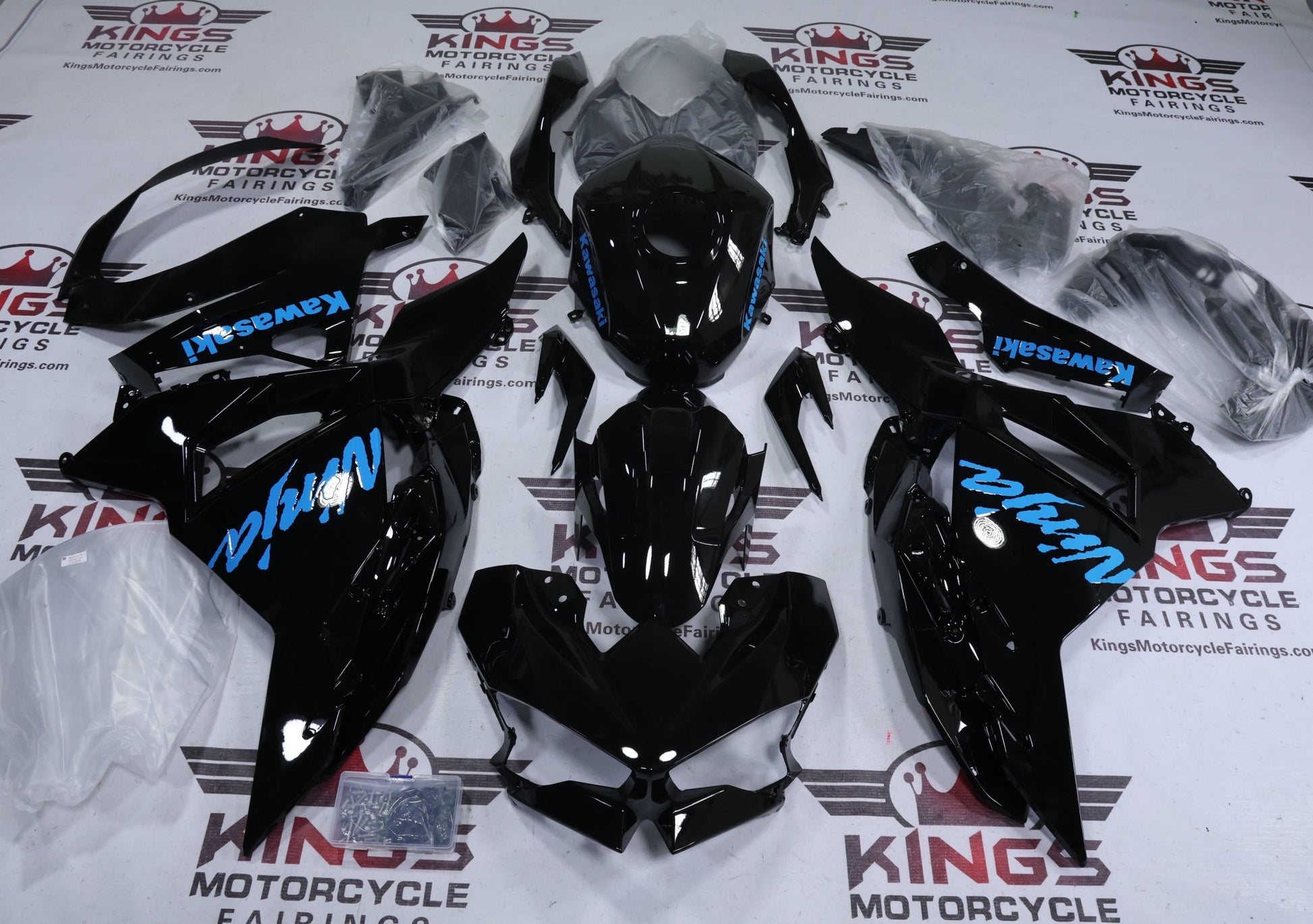 Fairing Kit for Kawasaki Ninja 500 (2024-2025) Black, Light Blue from KingsMotorcycleFairings.com