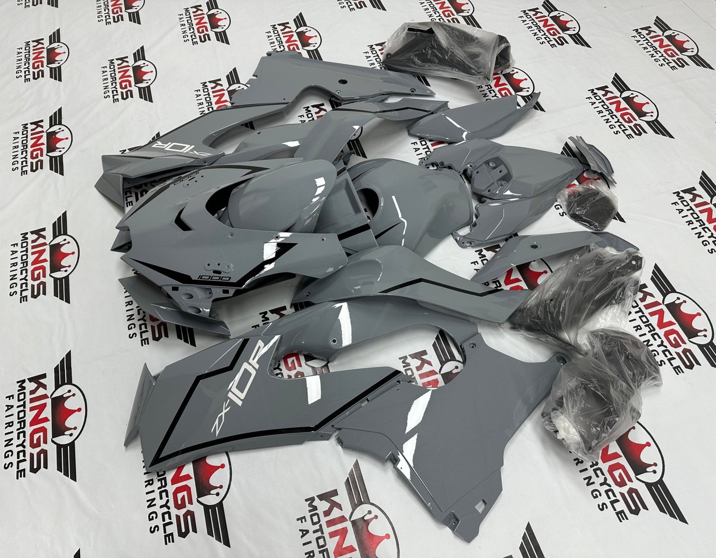 Fairing Kit for Kawasaki Ninja ZX10R (2021-2025) Nardo Gray, Black from KingsMotorcycleFairings.com