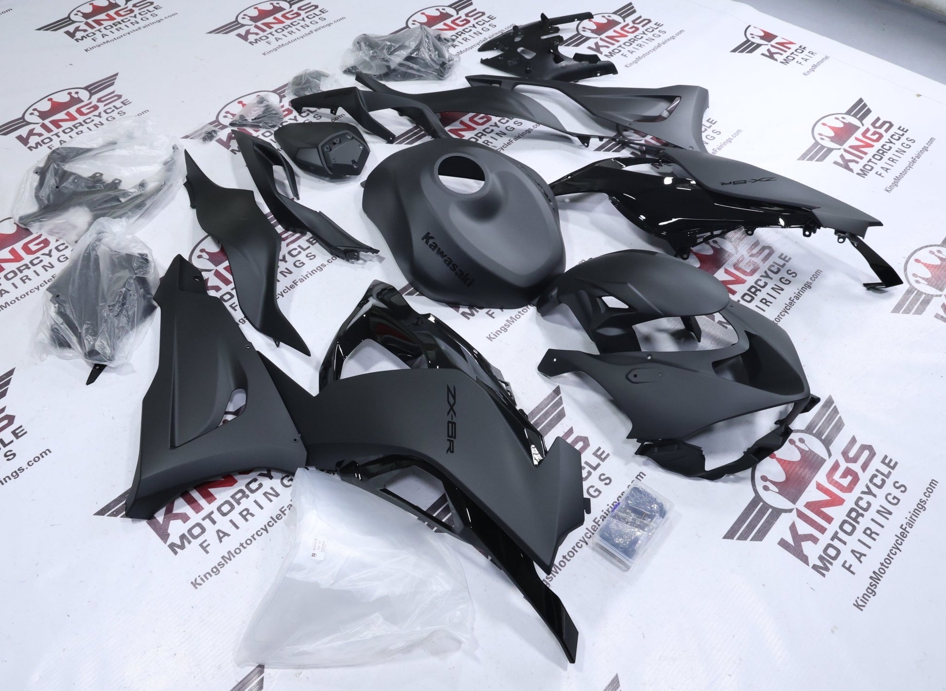 Fairing Kit for Kawasaki ZX6R 636 (2024-2025) Matte Black, Gloss Black at KingsMotorcycleFairings.com