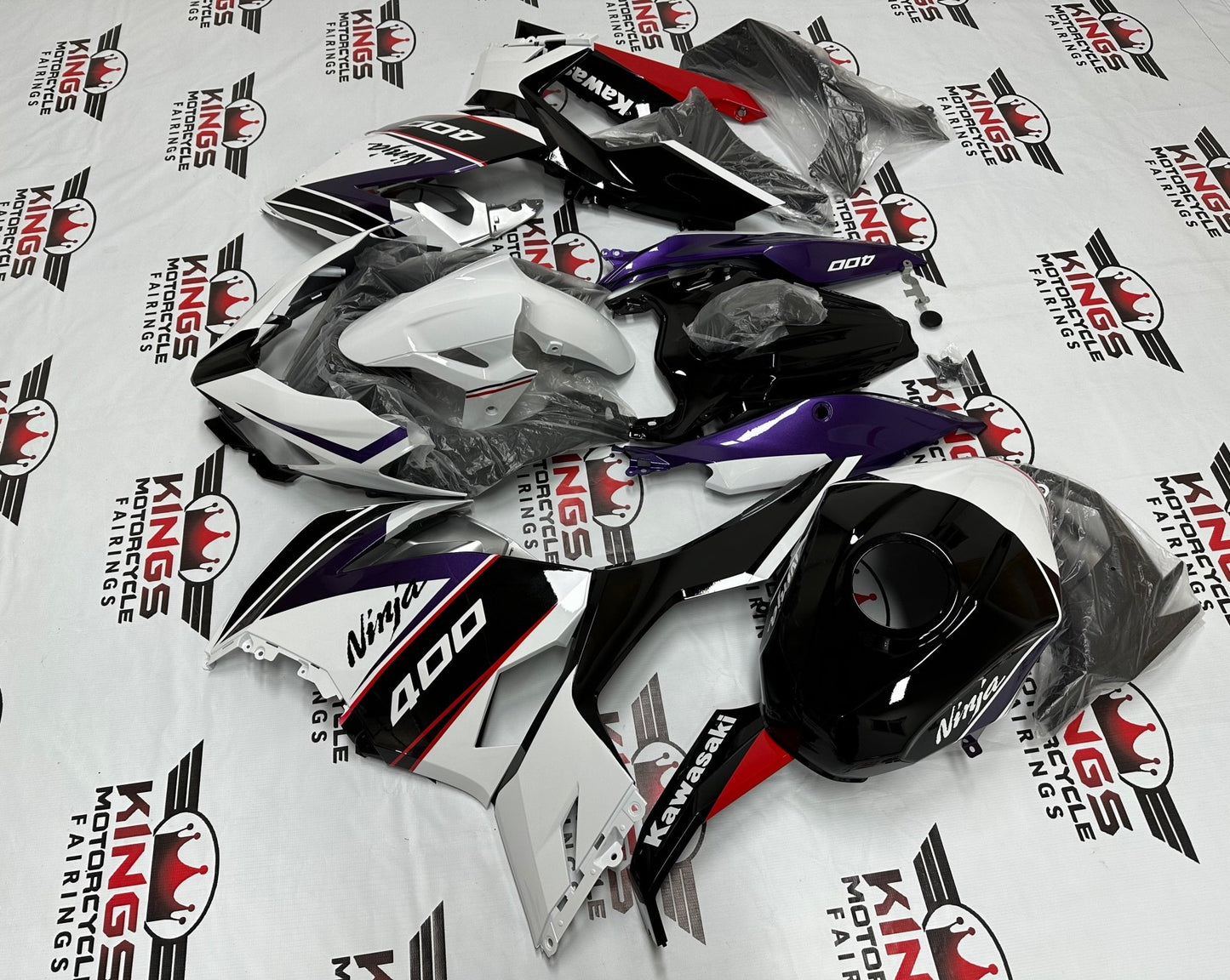 Fairing Set for Kawasaki Ninja 400 (2018-2023) White, Purple, Black, Red at KingsMotorcycleFairings.com