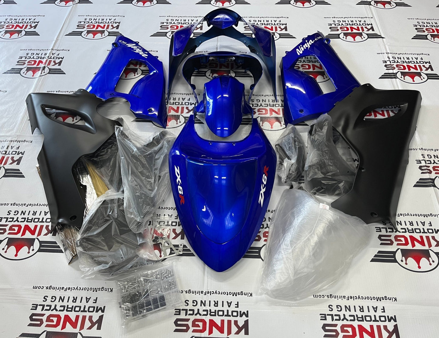 Fairing kit for a Kawasaki Ninja ZX6R 636 (2005-2006) Blue & Matte Black at KingsMotorcycleFairings.com