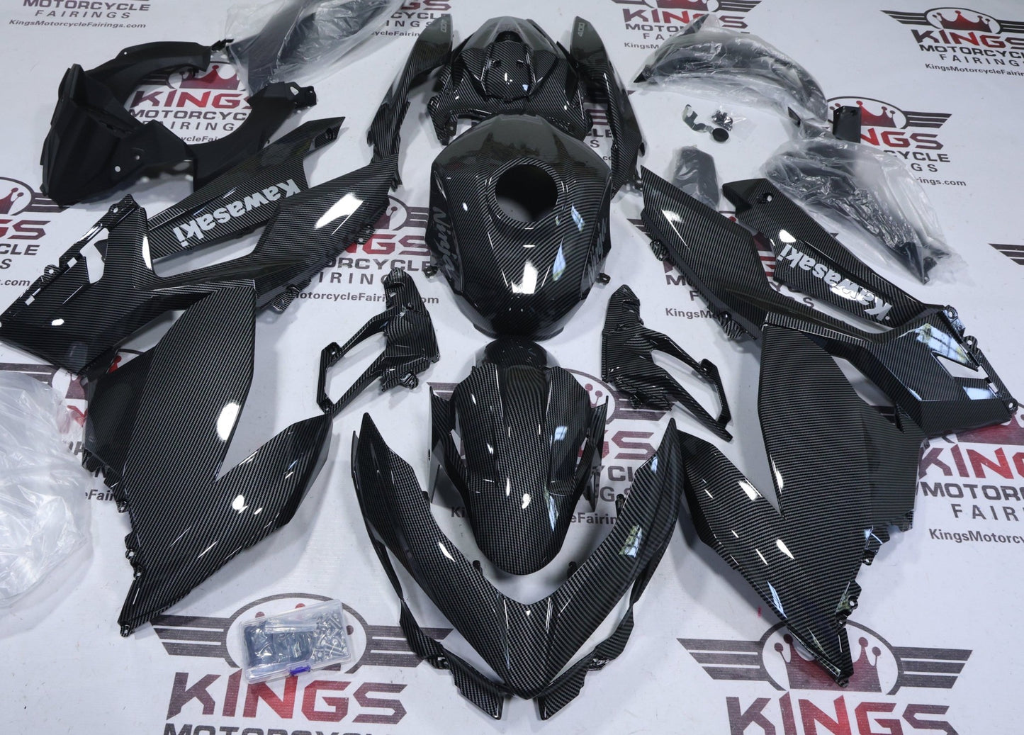 Fairings For Kawasaki Ninja 400(2018-2023) Faux Carbon Fiber, Gray from KingsMotorcycleFairings.com