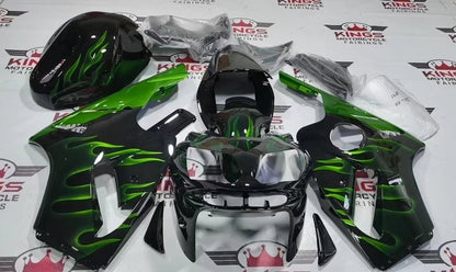 Fairings for Kawasaki Ninja ZX12R (2002-2006) Black, Green Flames at KingsMotorcycleFairings.com