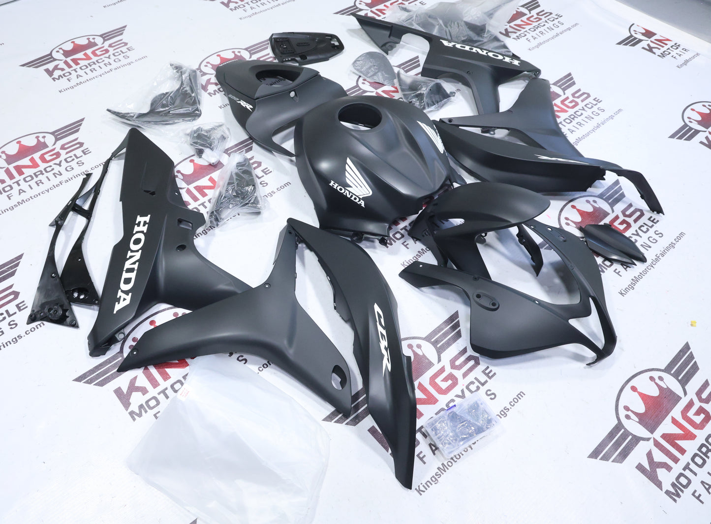 Fairings for Honda CBR600RR (2007-2008) Flat Black, White at KingsMotorcycleFairings.com
