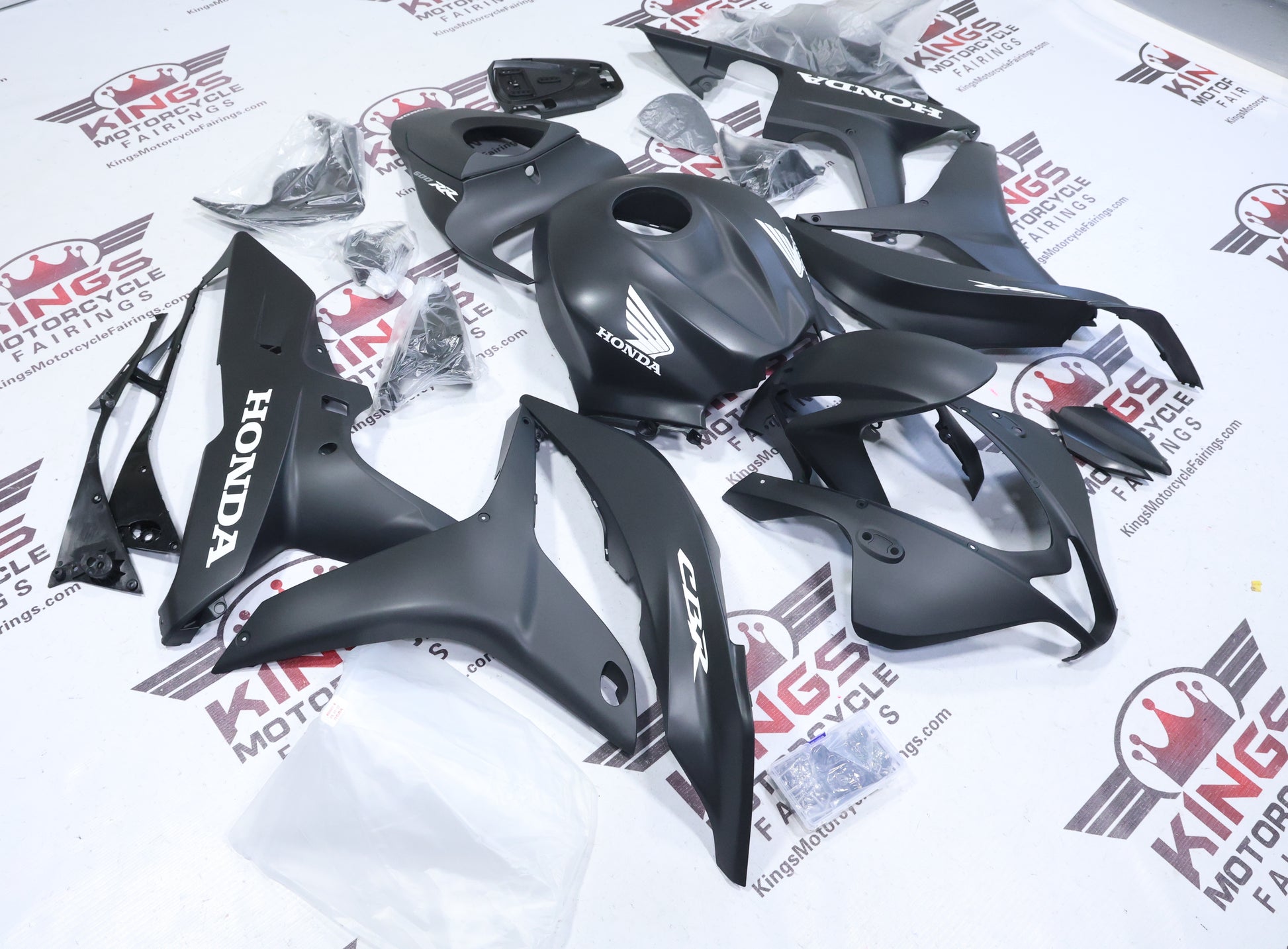 Fairings for Honda CBR600RR (2007-2008) Flat Black, White at KingsMotorcycleFairings.com