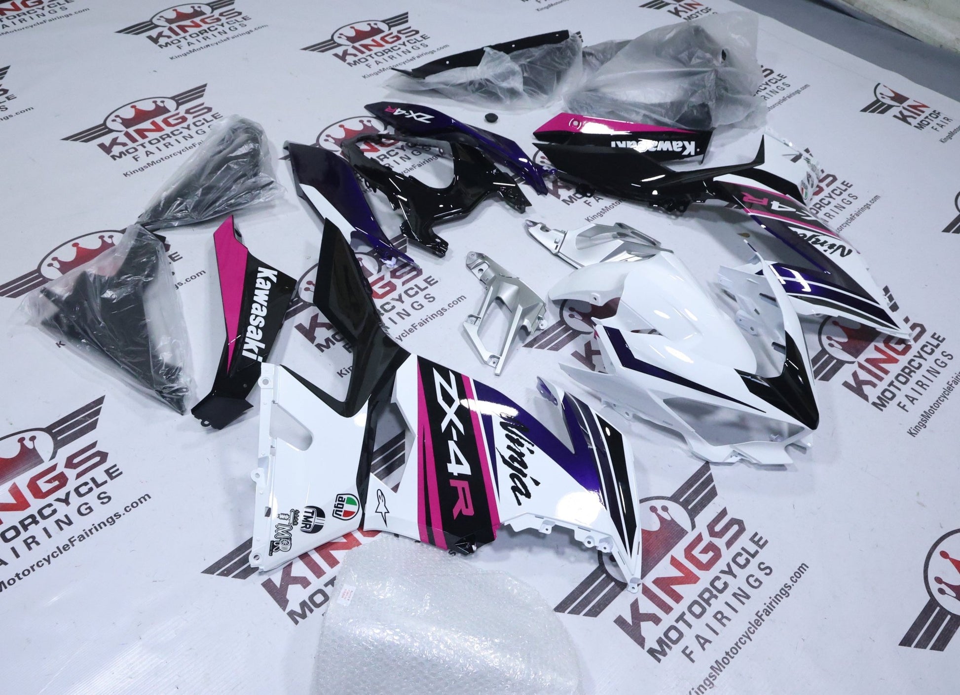Fairings for Kawasaki Ninja 400 (2018-2023) White, Pink, Purple at KingsMotorcycleFairings.com