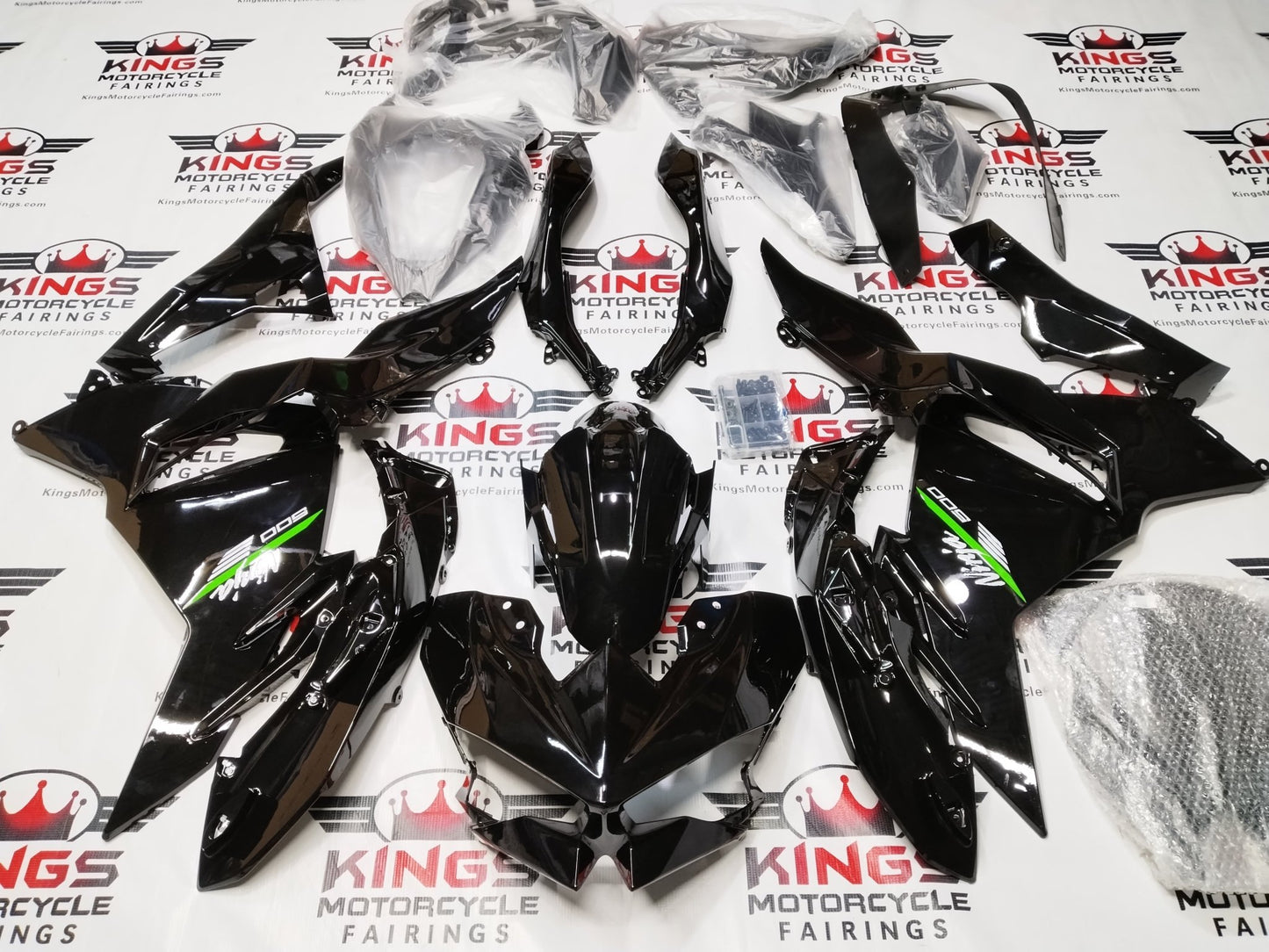 Fairings for Kawasaki Ninja 500 (2024-2025) Black, Green, White at KingsMotorcycleFairings.com