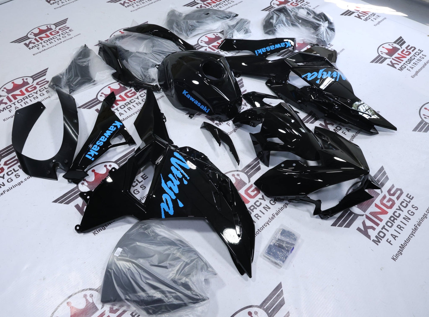 Fairings for Kawasaki Ninja 500 (2024-2025) Black, Light Blue at KingsMotorcycleFairings.com