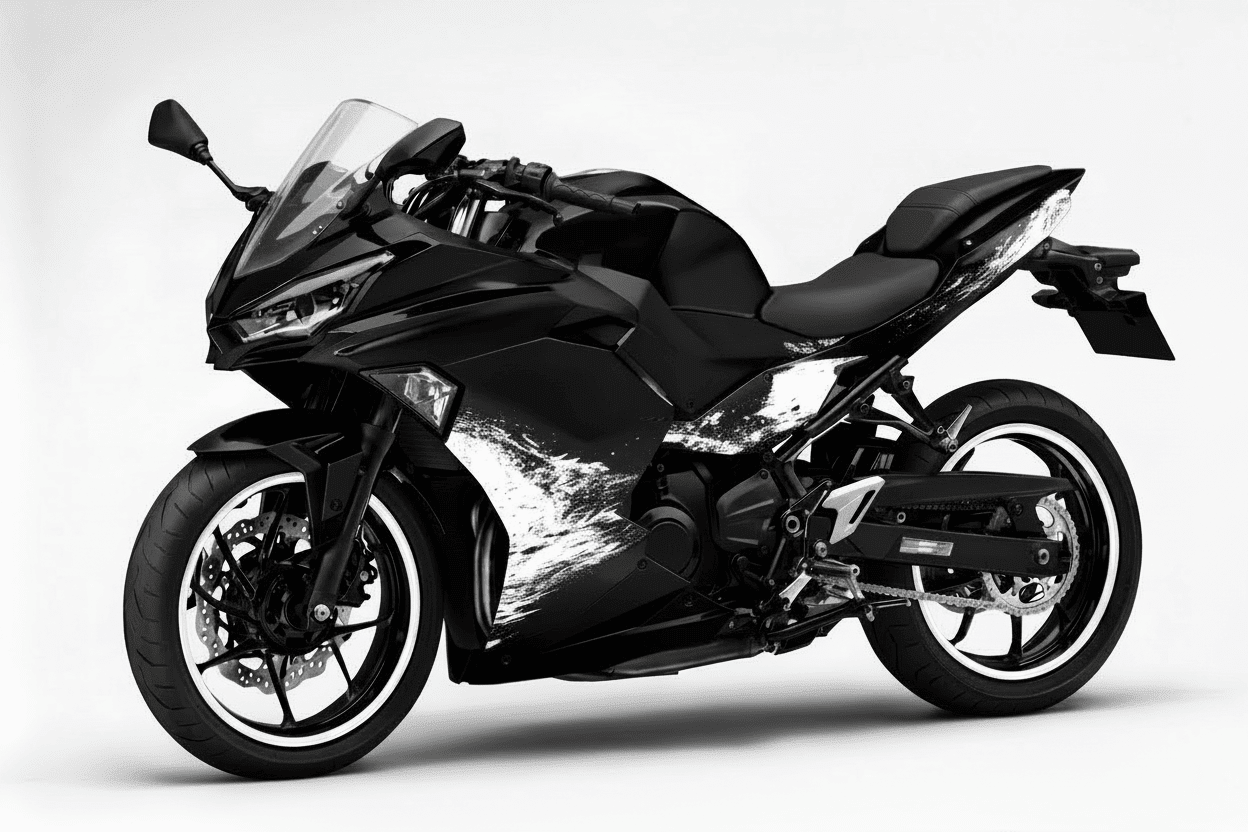 Fairings for Kawasaki Ninja 500 (2024-2025) Black, White Spray at KingsMotorcycleFairings.com