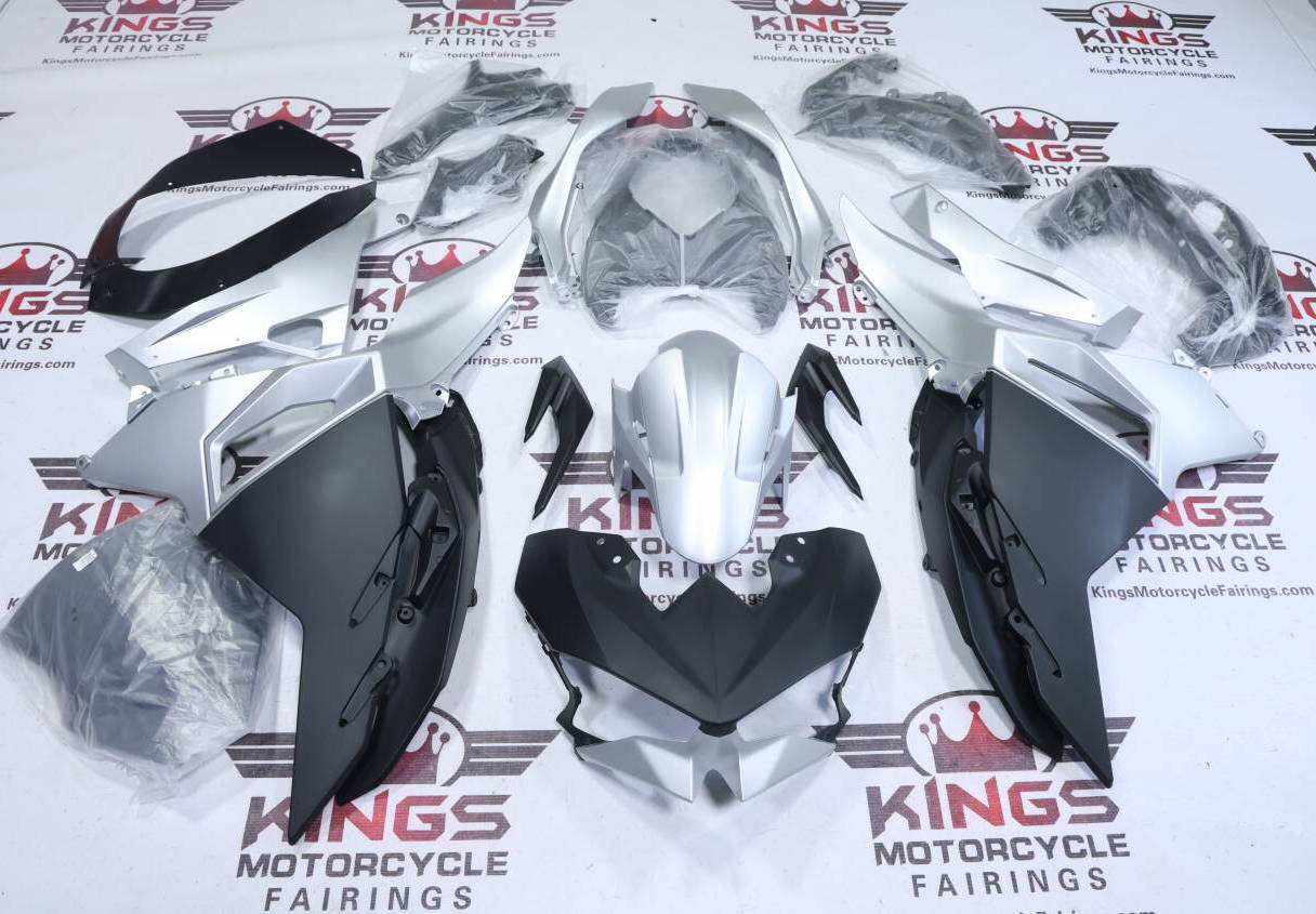 Fairings for Kawasaki Ninja 500 (2024-2025) Matte Black, Silver at KingsMotorcycleFairings.com