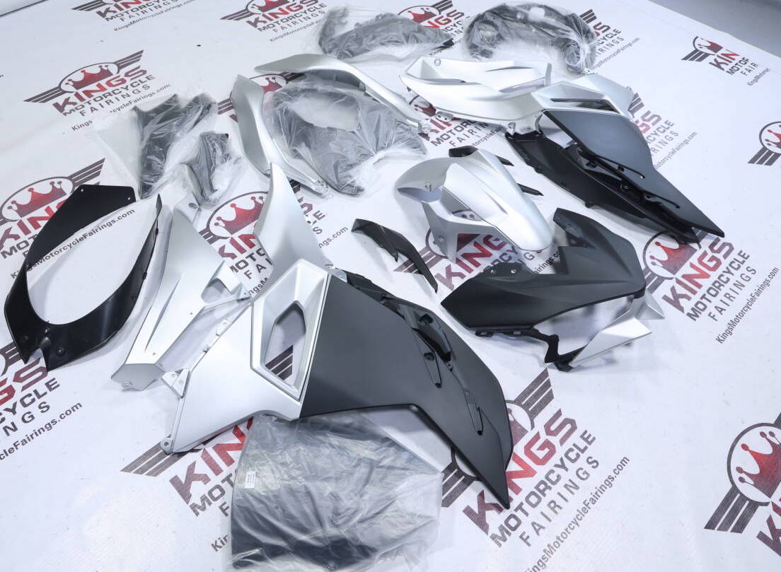 Fairings for Kawasaki Ninja 500 (2024-2025) Matte Black, Silver from KingsMotorcycleFairings.com