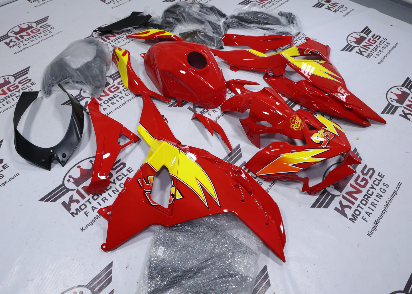 Fairings for Kawasaki Ninja 500 (2024-2025) Red, Yellow, Rusteze 95 at KingsMotorcycleFairings.com