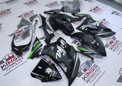 Fairings for Kawasaki Ninja 650 (2017-2019) Matte Black, Green, White Monster at KingsMotorcycleFairings.com
