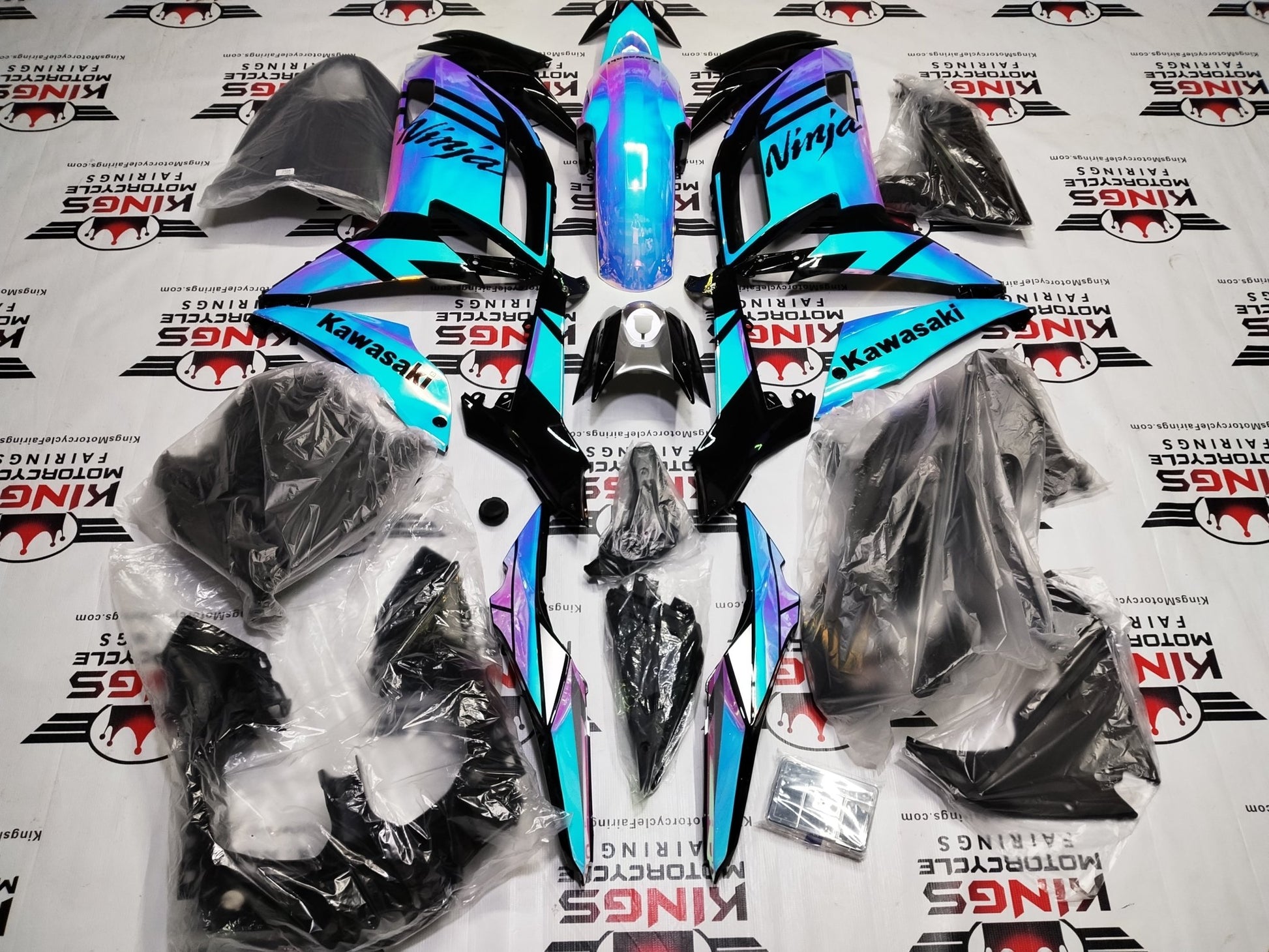 Fairings for Kawasaki Ninja 650 (2020-2025) Chrome Chameleon, Blue, Pink from KingsMotorcycleFairings.com