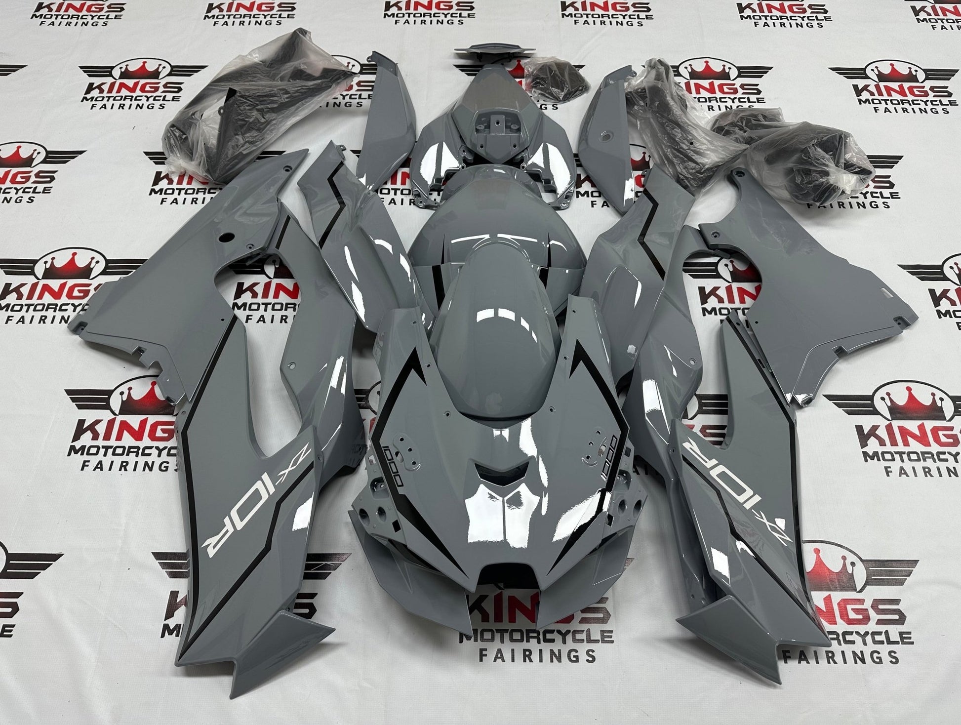 Fairings for Kawasaki Ninja ZX10R (2021-2025) Nardo Gray, Black at KingsMotorcycleFairings.com