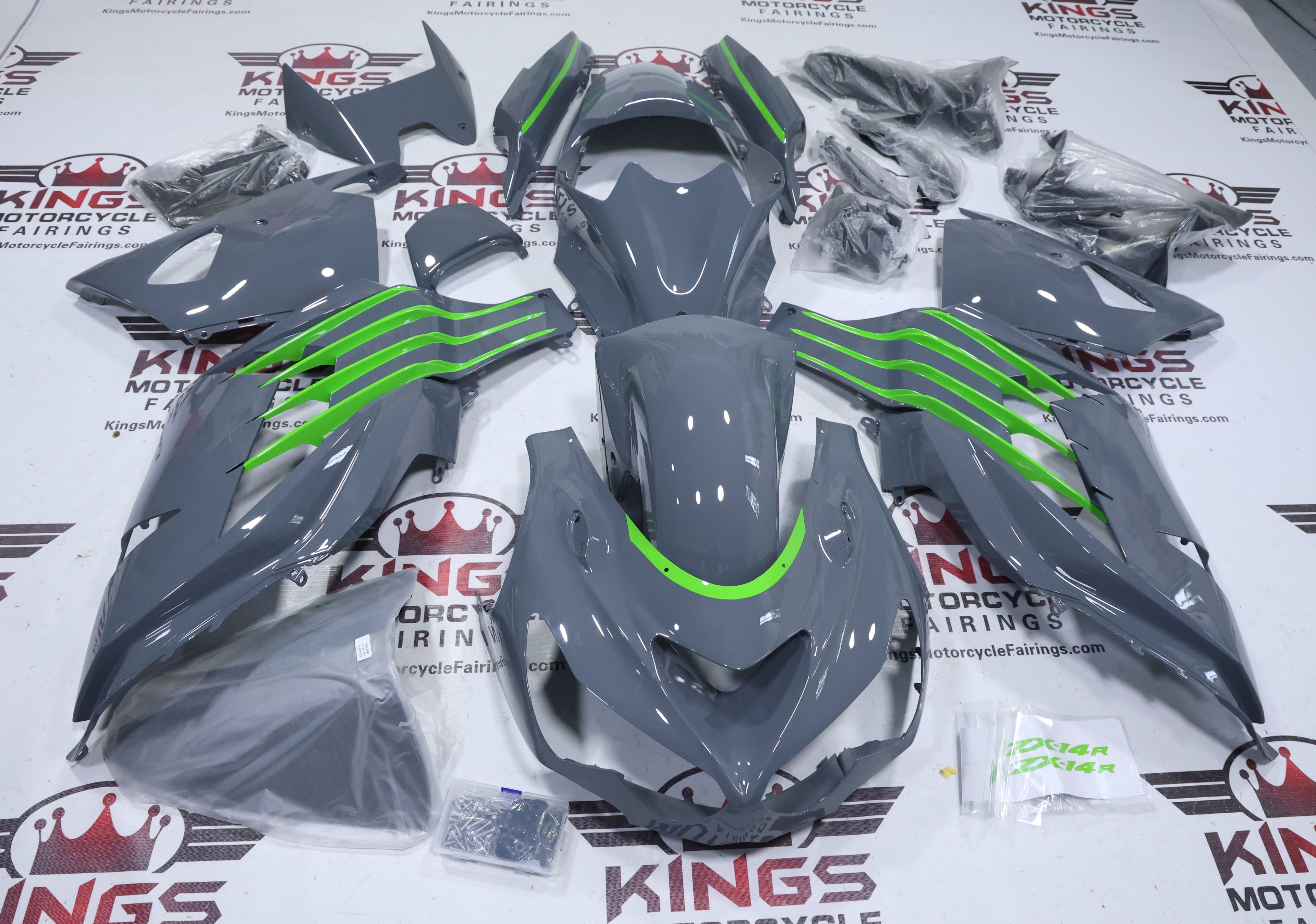 Fairings for Kawasaki Ninja ZX14R (2012-2024) Gray Nardo, Green at KingsMotorcycleFairings.com