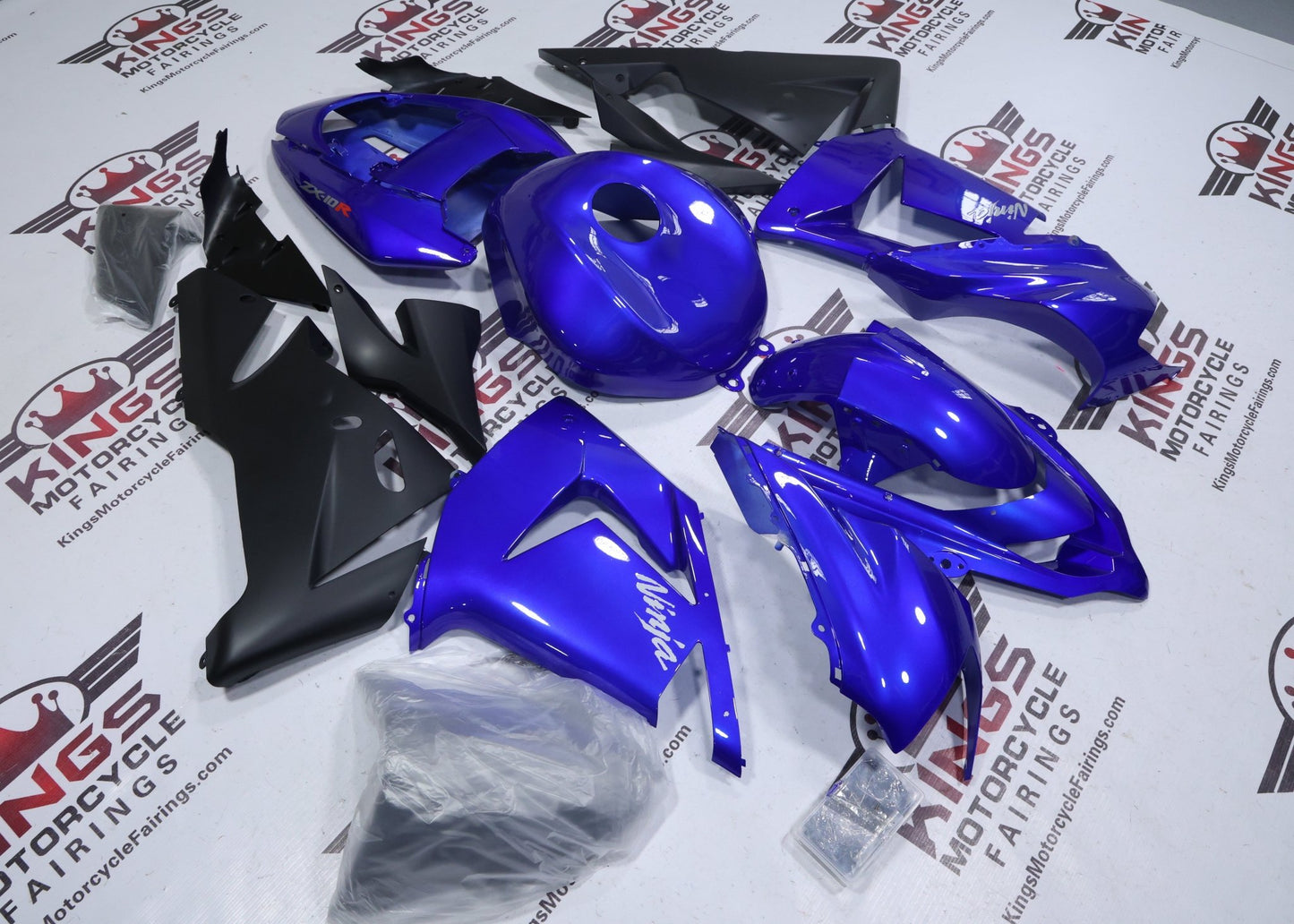 Fairings for Kawasaki ZX10R (2004-2005) Blue, Matte Black, Silver at KingsMotorcycleFairings.com