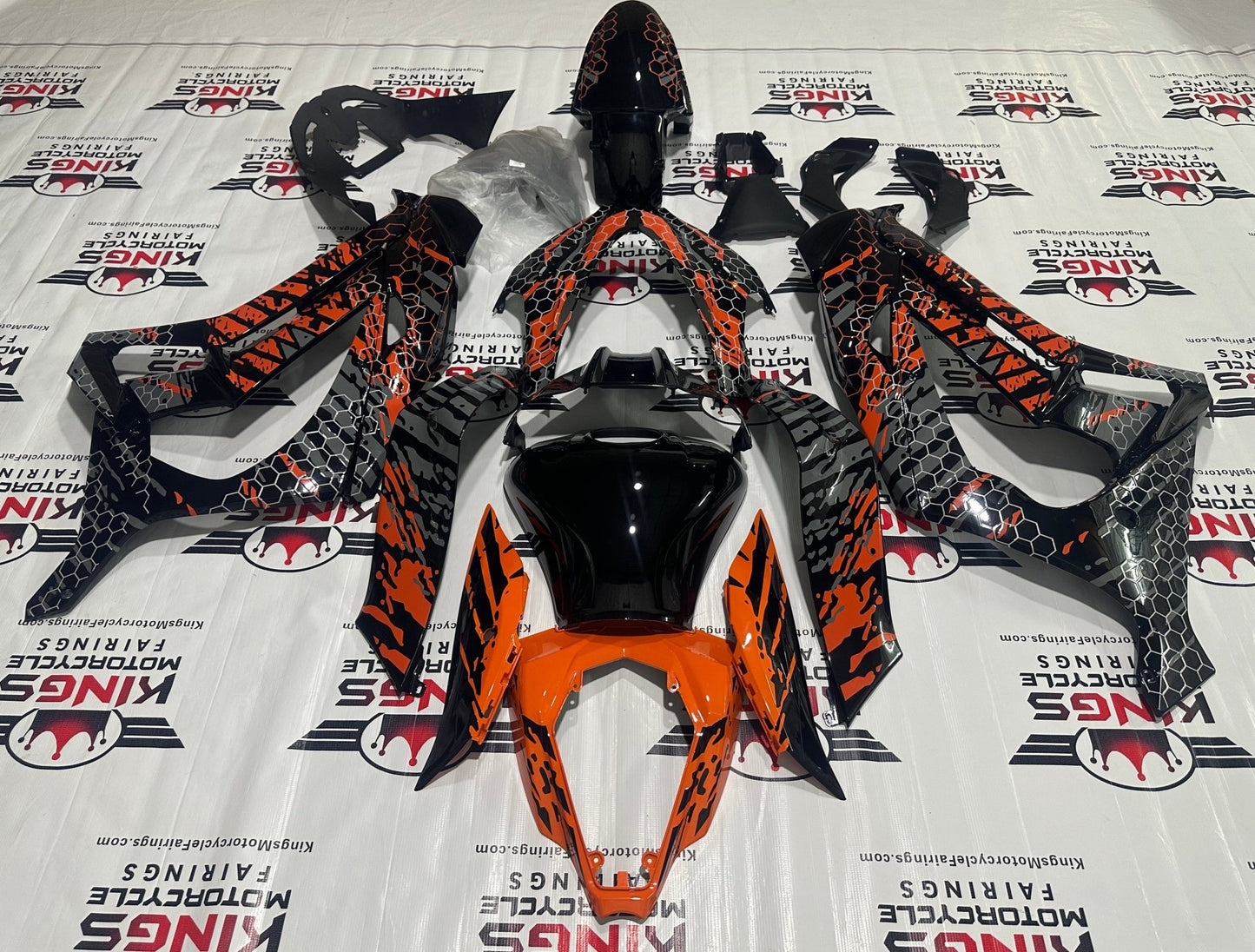 Kawasaki ZX10R Fairings (2016-2020) Black, Red, Gray Honeycomb at KingsMotorcycleFairings.com