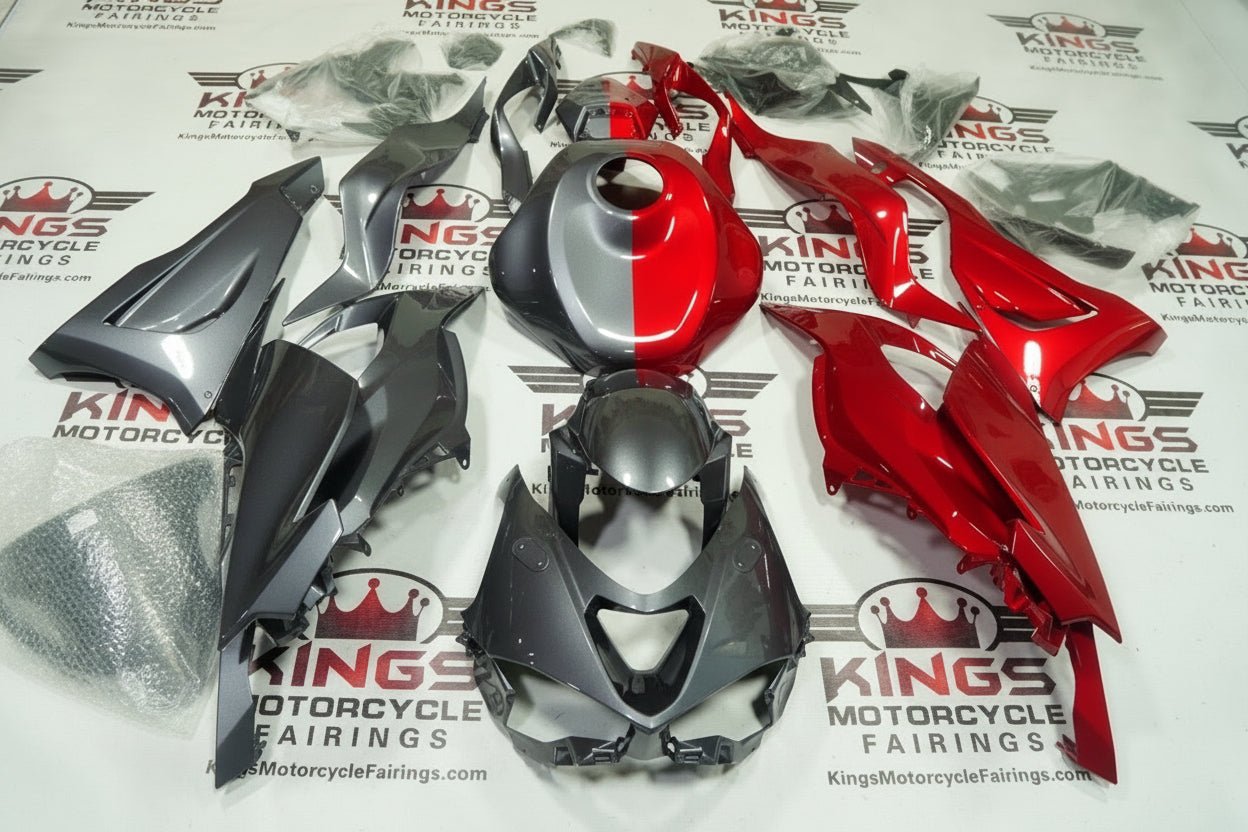 Fairings for Kawasaki ZX6R 636 (2024-2025) Gray, Red Half Split at KingsMotorcycleFairings.com