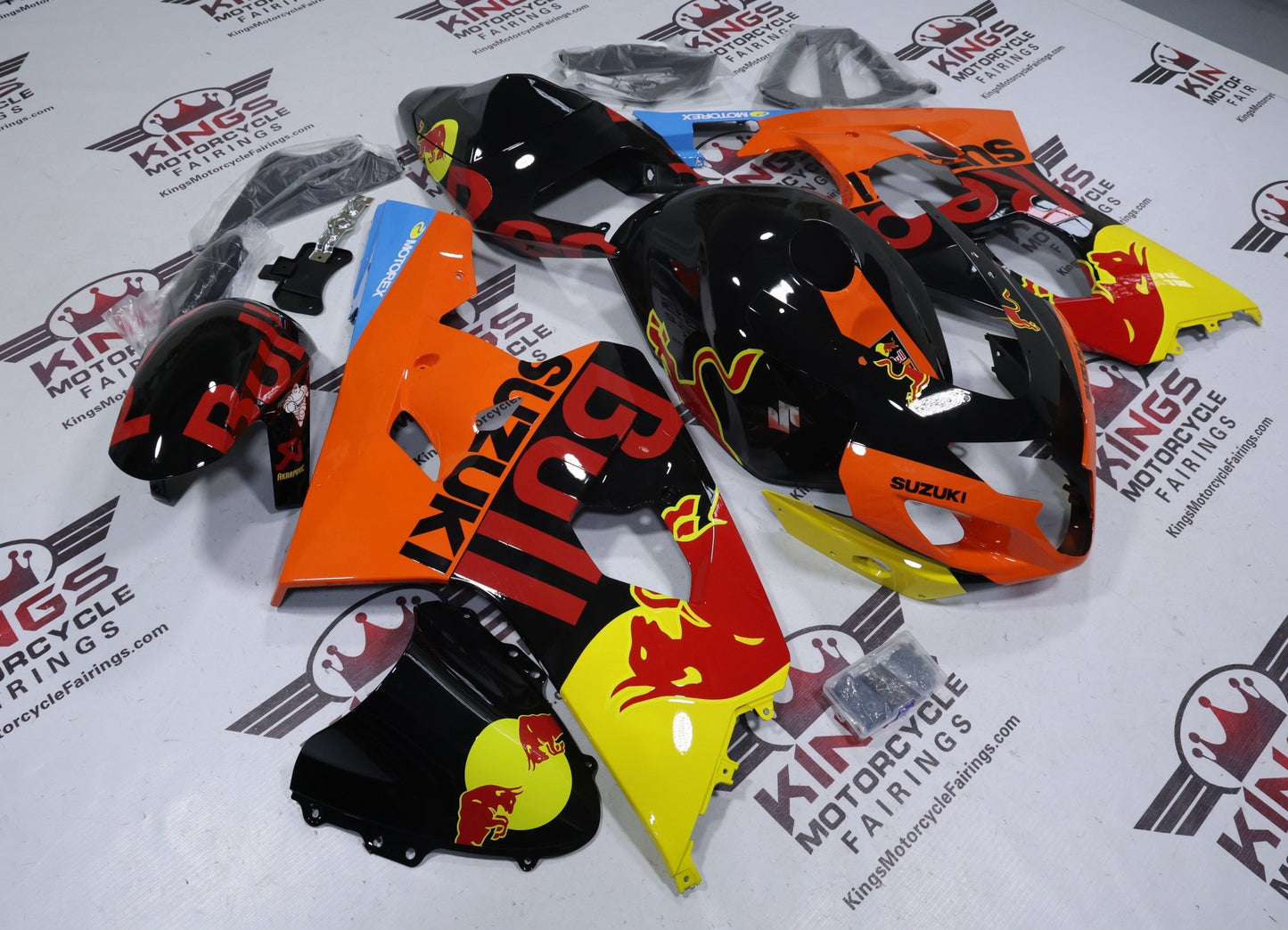 Fairings for Suzuki GSXR600 (2004-2005) Orange, Black, Red Bull at KingsMotorcycleFairings.com