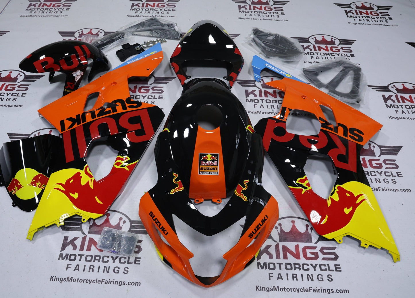 Fairings for Suzuki GSXR750 (2004-2005) Black, Orange, Red Bull from KingsMotorcycleFairings.com