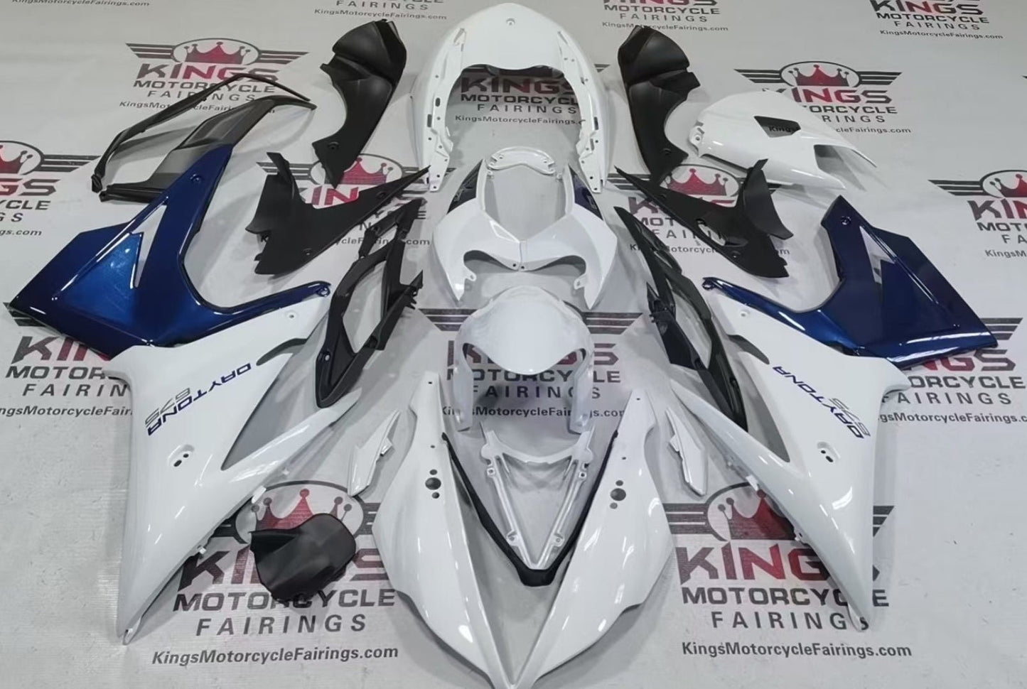Triumph Daytona 675 Fairings (2013-2016) White, Navy Blue from KingsMotorcycleFairings.com