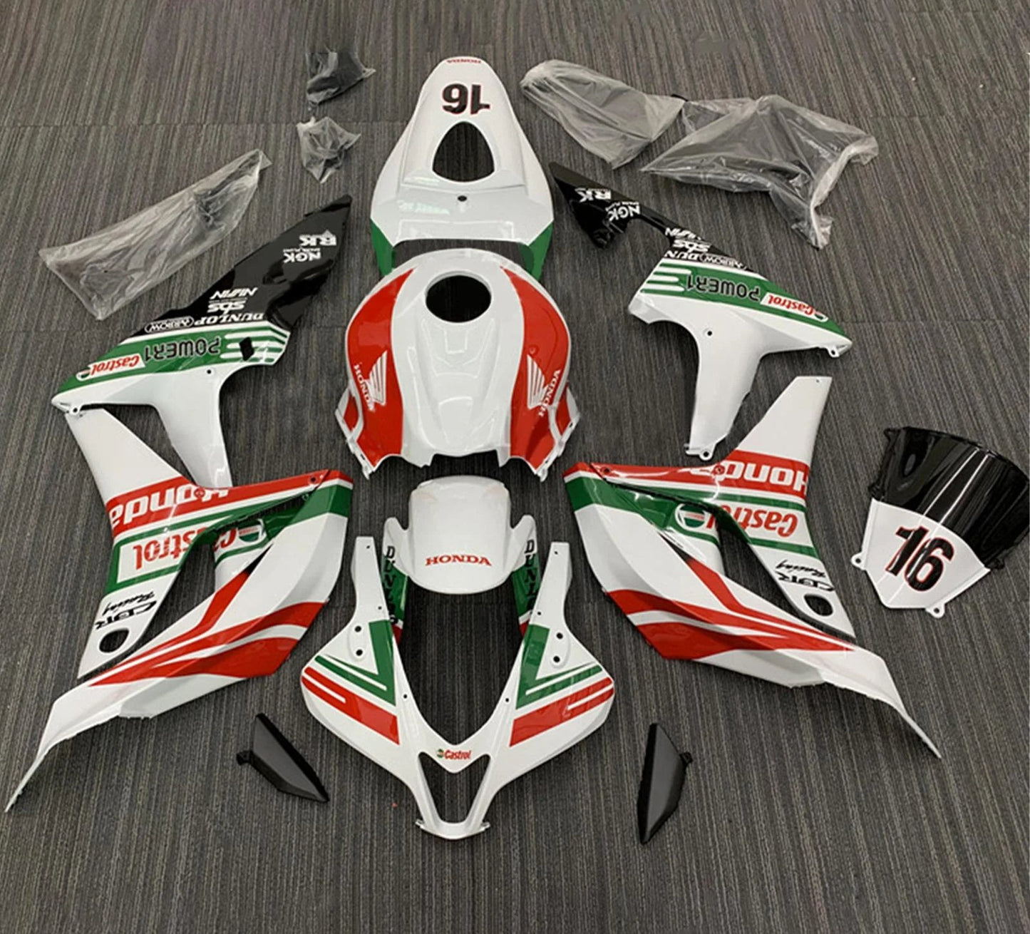 Shop Honda CBR600RR Fairings (2007-2008) White, Red, Green Castrol 16 from KingsMotorcycleFairings.com