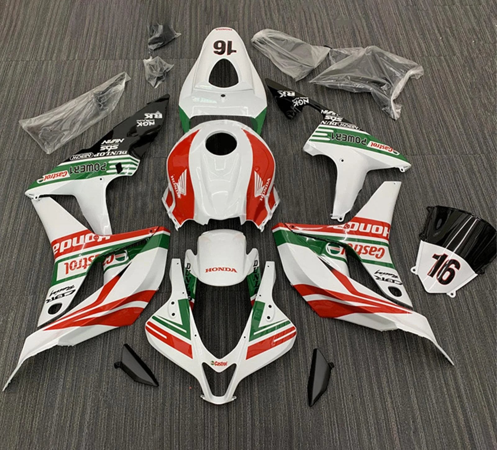 Shop Honda CBR600RR Fairings (2007-2008) White, Red, Green Castrol 16 from KingsMotorcycleFairings.com