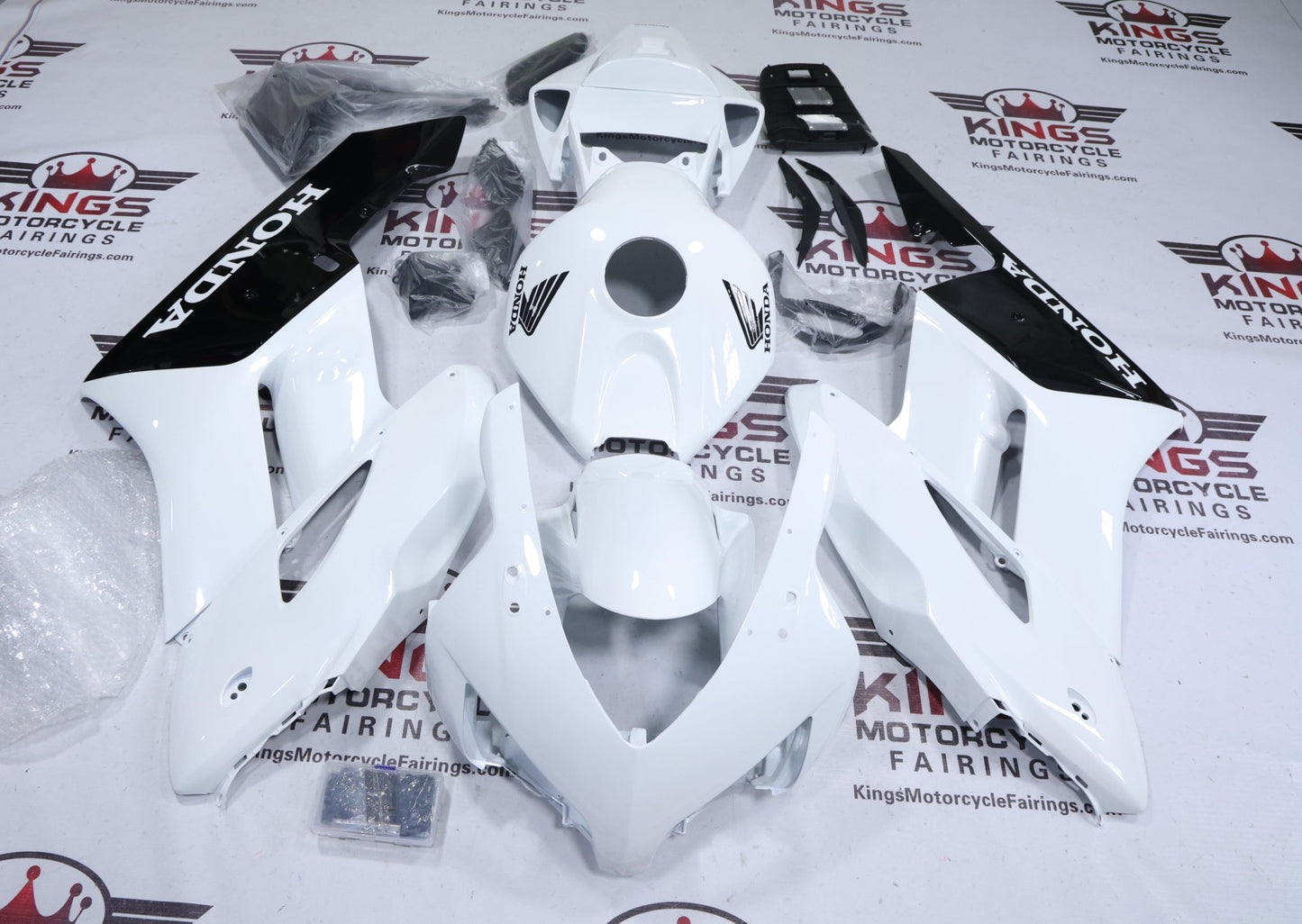 Honda CBR1000RR Fairing Kit (2004-2005) Pearl White, Black at KingsMotorcycleFairings.com