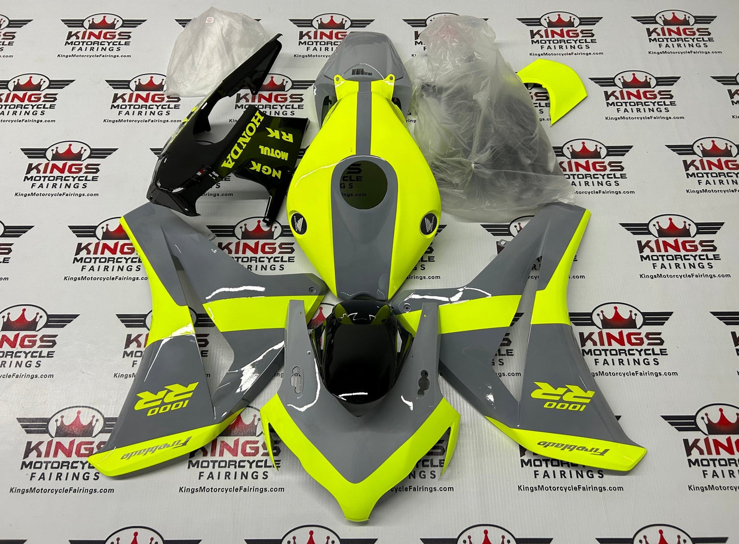 Honda CBR1000RR Fairing Kit (2008-2011) Neon Yellow, Gray at KingsMotorcycleFairings.com