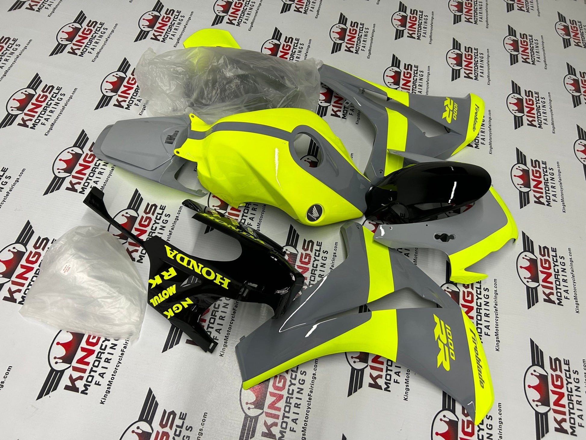Honda CBR1000RR Fairing Set (2008-2011) Neon Yellow, Gray at KingsMotorcycleFairings.com