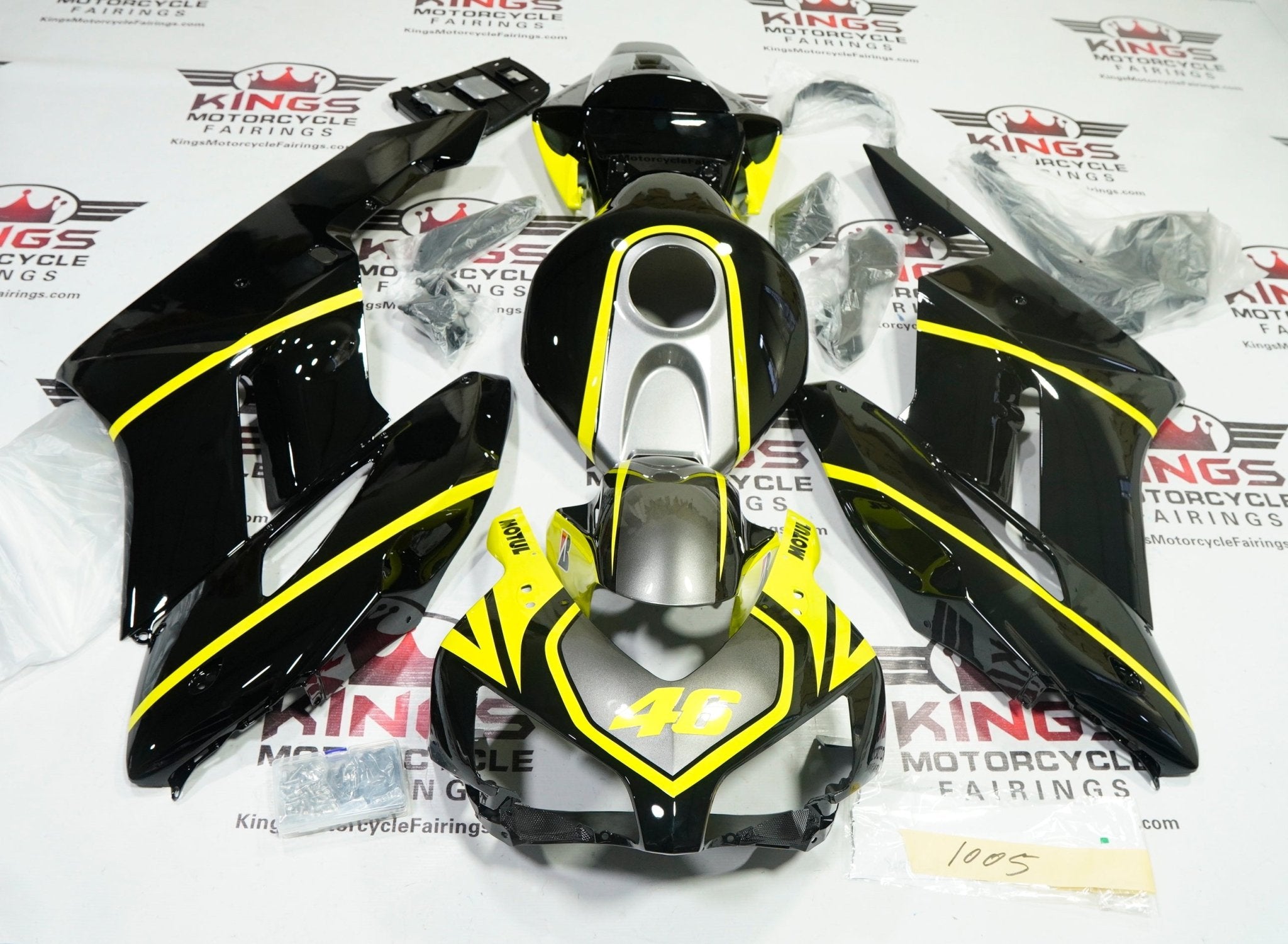 Honda CBR 1000RR Fairings (2004-2005) Black, Gray, Yellow at KingsMotorcycleFairings.com
