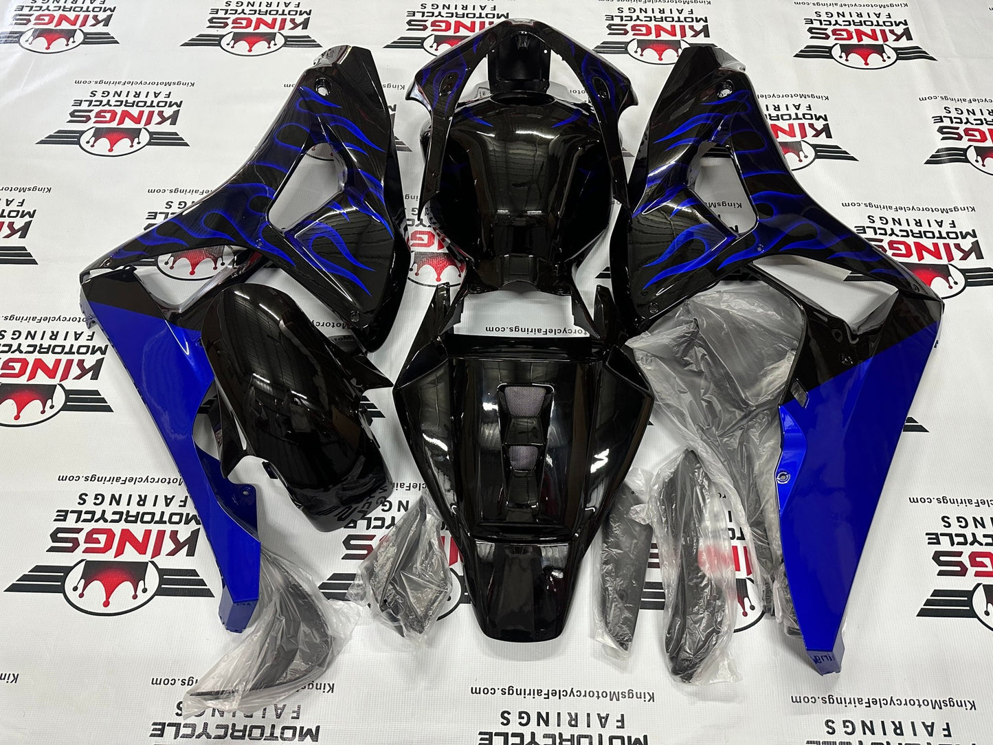 Honda CBR 1000RR Fairings (2006-2007) Black, Blue Flames at KingsMotorcycleFairings.com