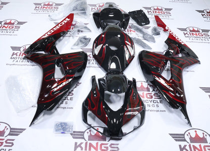 Honda CBR1000RR Fairings (2006-2007) Black, White, Red Flame at KingsMotorcycleFairings.com
