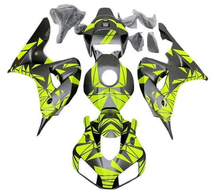Honda CBR 1000RR Fairings (2006-2007) Matte Silver, Neon Yellow Geo at KingsMotorcycleFairings.com