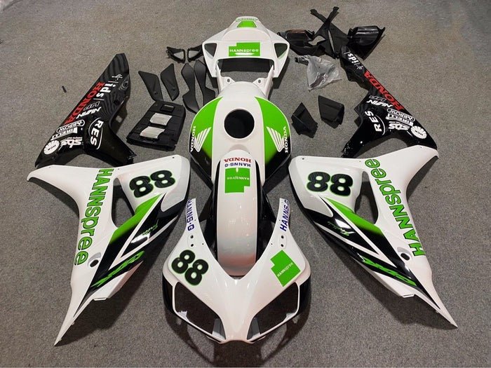 Honda CBR1000RR Fairings (2006-2007) White, Green, Black, Hannspree at KingsMotorcycleFairings.com