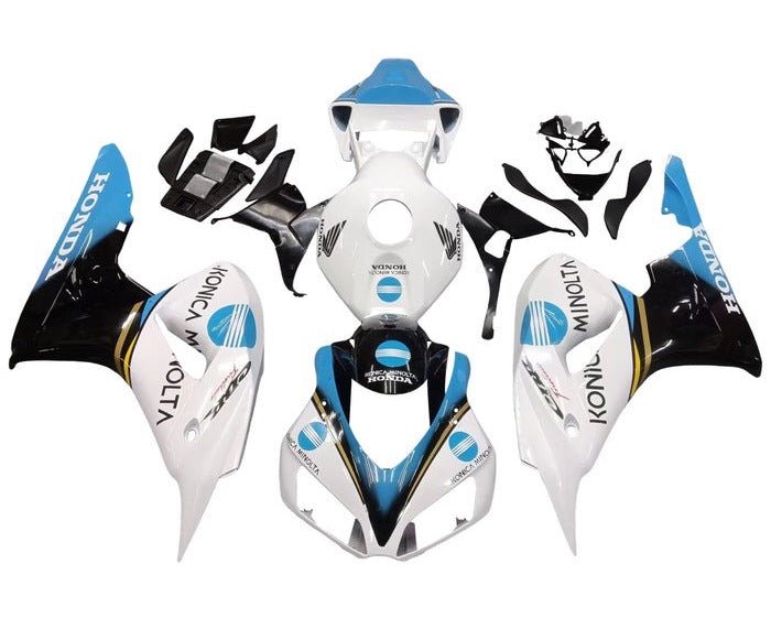 Honda CBR 1000RR Fairings (2006-2007) White, Light Blue, Konica Minolta at KingsMotorcycleFairings.com