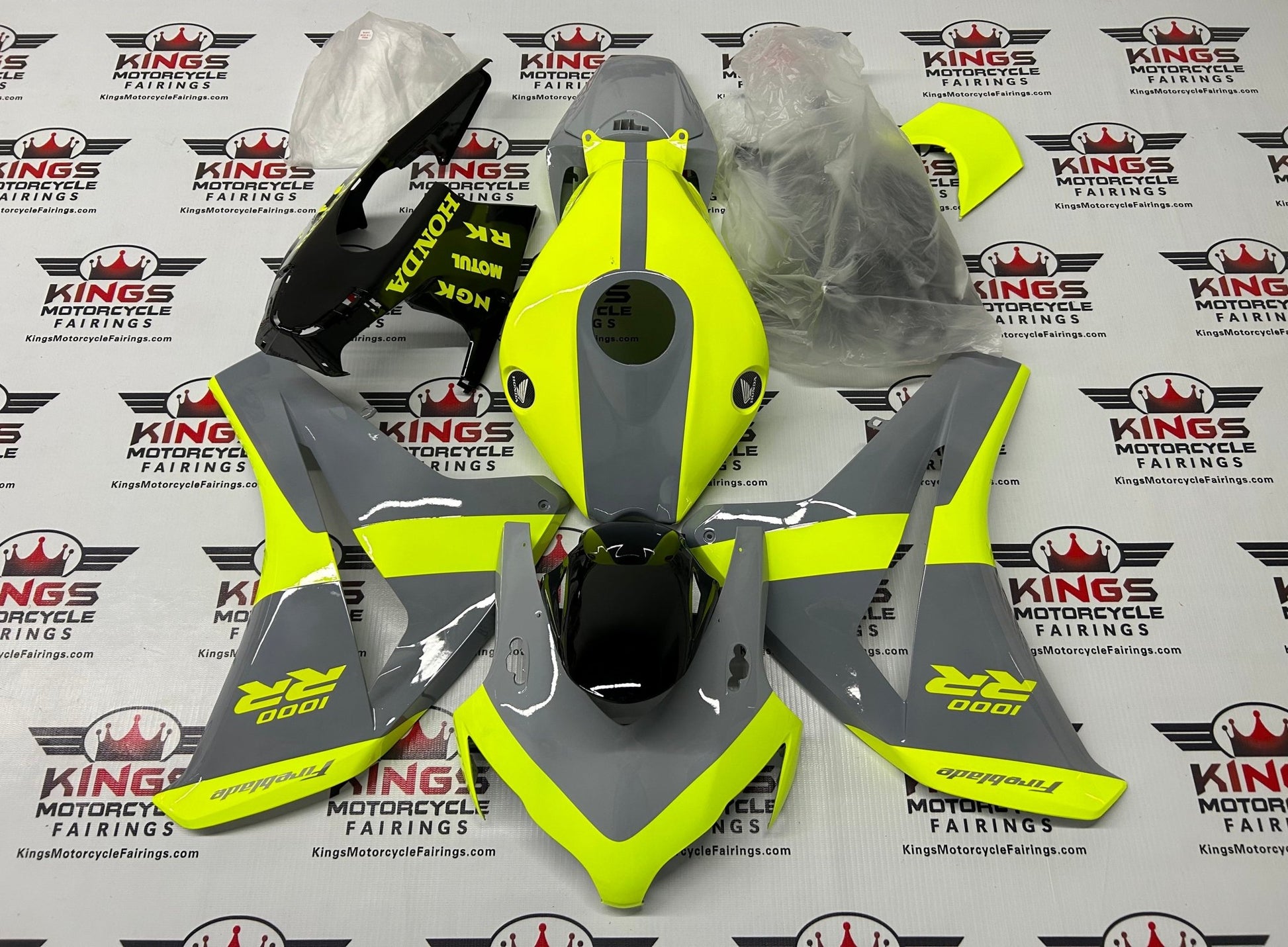 Honda CBR1000RR Fairings (2008-2011) Neon Yellow, Gray, Black at KingsMotorcycleFairings.com
