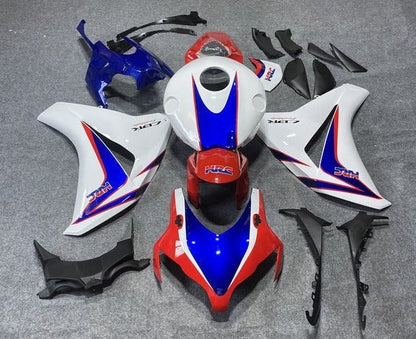 Honda CBR1000RR Fairings (2008-2011) White, Blue, Red Stripe HRC at KingsMotorcycleFairings.com