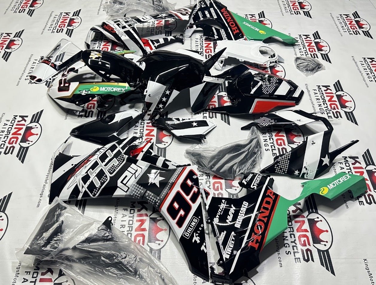 Honda CBR1000RR Fairings (2017-2025) White, Black WSBK at KingsMotorcycleFairings.com