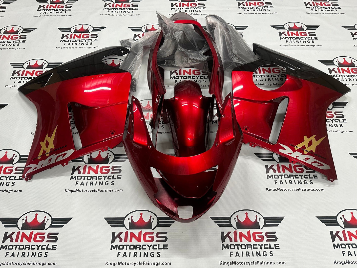 Honda CBR1100XX Super Blackbird Fairings (1996-2007) Candy Apple Red, Black at KingsMotorcycleFairings.com