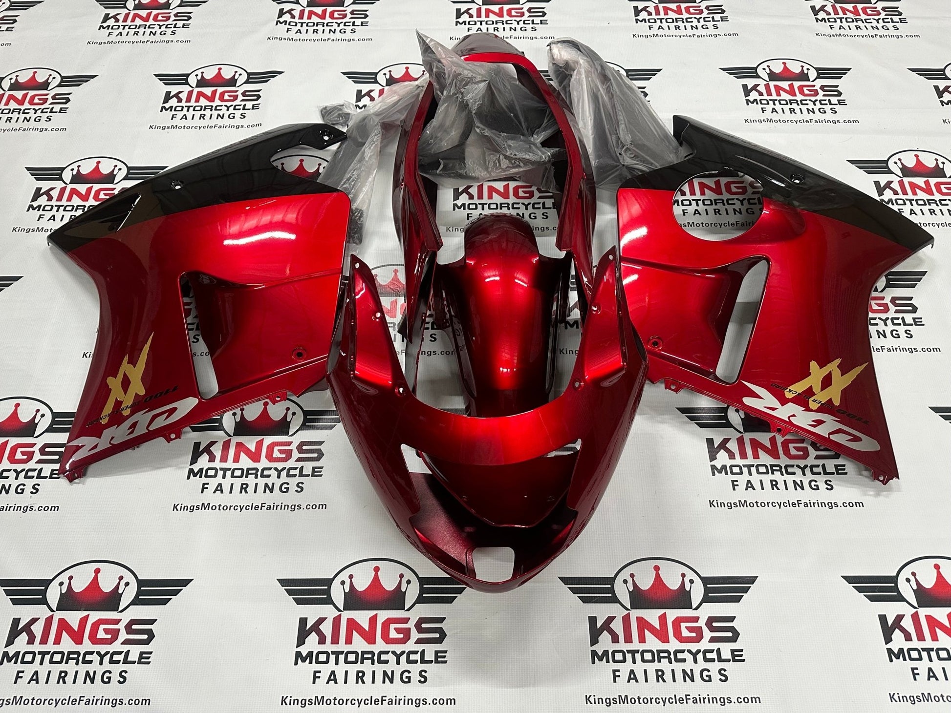 Honda CBR1100XX Super Blackbird Fairings (1996-2007) Candy Apple Red, Black at KingsMotorcycleFairings.com