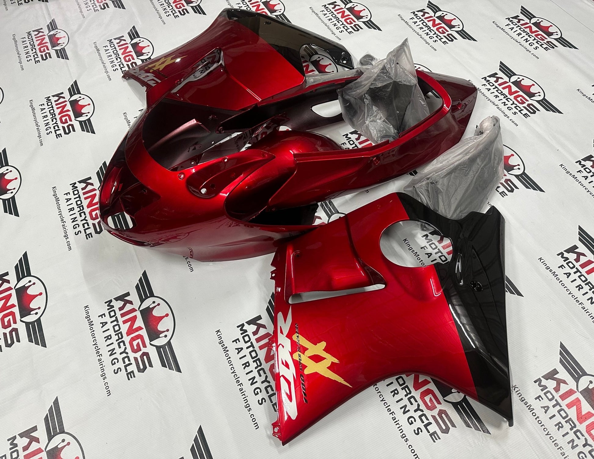 Honda CBR1100XX Super Blackbird Fairings (1996-2007) Candy Apple Red, Black at KingsMotorcycleFairings.com