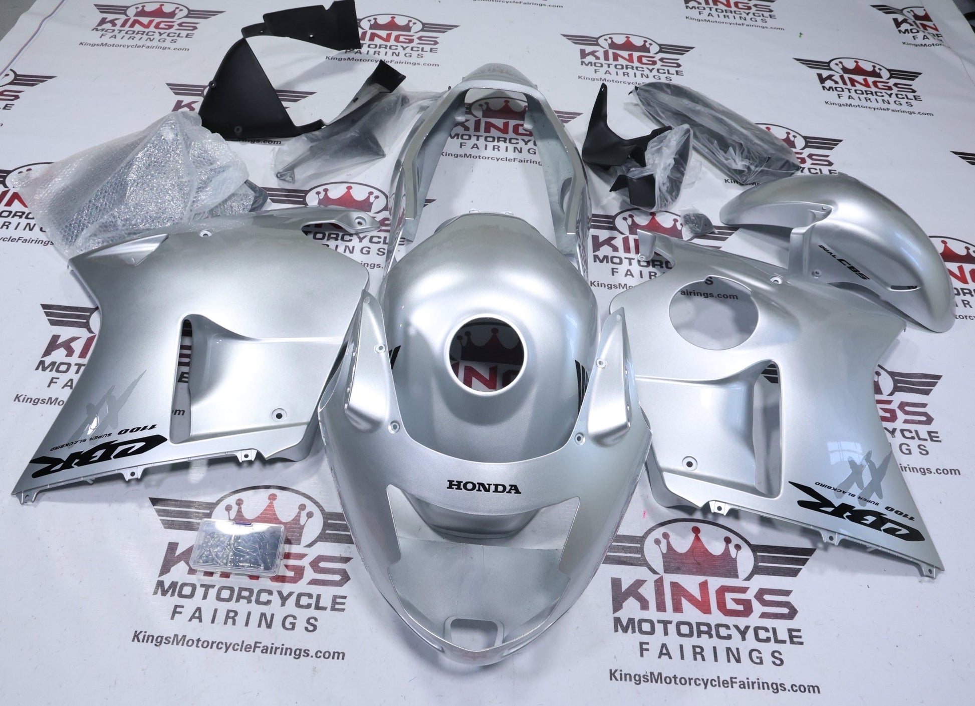 Honda CBR1100XX Super Blackbird Fairings (1996-2007) Gloss Silver, Black at KingsMotorcycleFairings.com