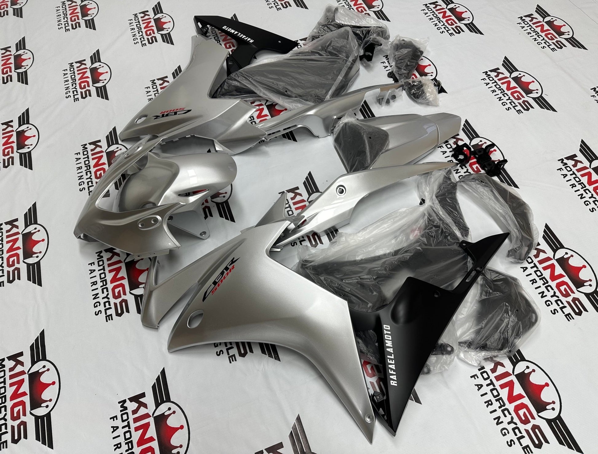 Honda CBR500R Fairing Kit (2013-2015) Silver, Black at KingsMotorcycleFairings.com
