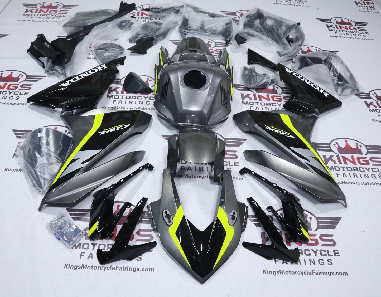 Honda CBR500R Fairing Kit (2022-2023) Silver, Black, Yellow from KingsMotorcycleFairings.com