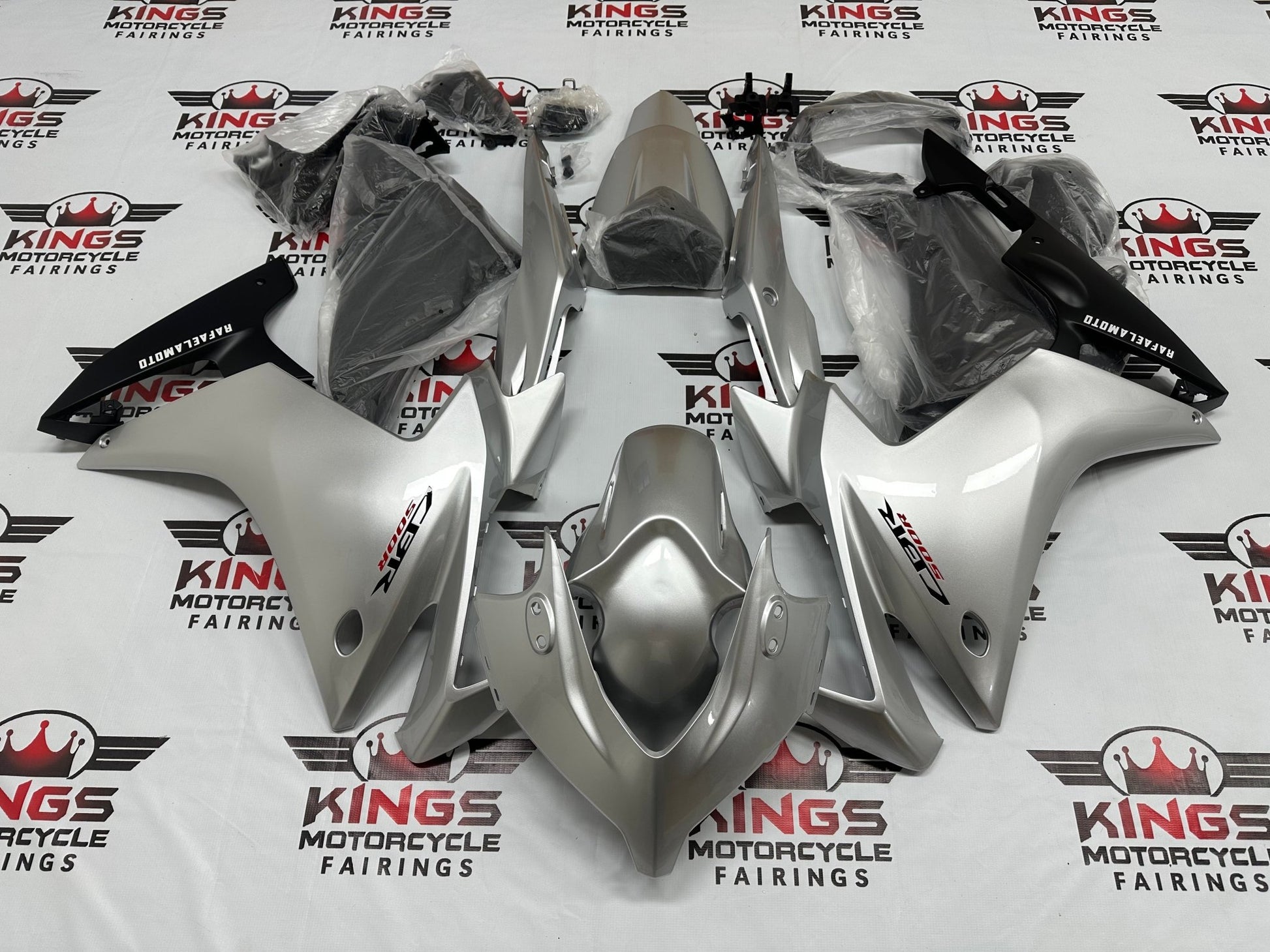 Honda CBR500R Fairings (2013-2015) Silver, Black at KingsMotorcycleFairings.com