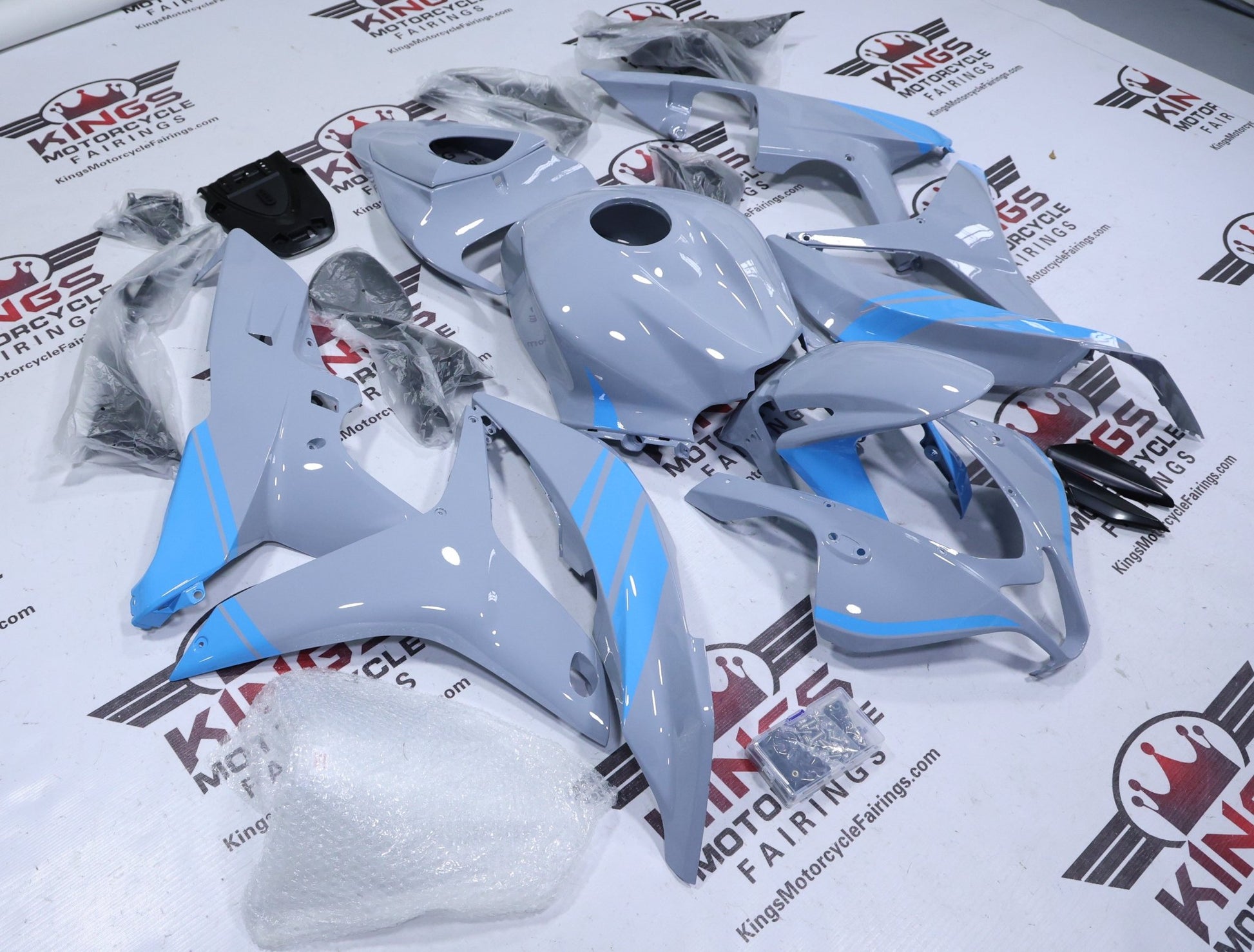 Honda CBR600RR Fairing Kit (2007-2008) Gray, Light Blue at KingsMotorcycleFairings.com